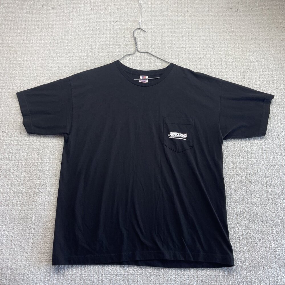 VTG Amsoil Synthetics Black T Shirt Faded Racing Motocross Men Sz XL USA MADE